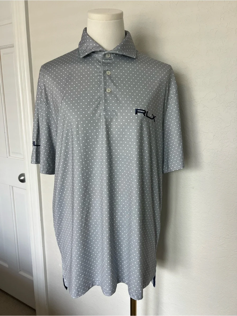 Ralph Lauren RLX Golf Polo Shirt Men S Gray Polka Dot Performance Wicking